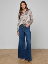 Tyler Silk Blouse - Grey Multi Patch Leopard