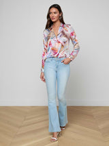 Tyler Silk Blouse -Light Pink Multi Large Postcard Print