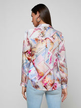 Tyler Silk Blouse -Light Pink Multi Large Postcard Print