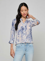 Camille Blouse - Ivory/Blue Watercolor Lace Paisley