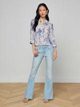 Camille Blouse - Ivory/Blue Watercolor Lace Paisley
