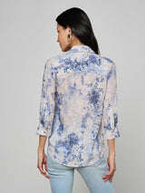 Camille Blouse - Ivory/Blue Watercolor Lace Paisley