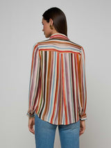 Nina Silk Blouse - Multi Watercolor Stripe
