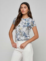 Ressi Fitted Tee - Grey Multi Watercolor Butterfly