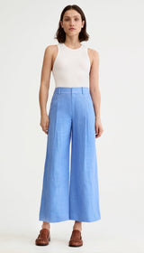 Linen Cropped Pleated Trouser - Periwinkle Linen