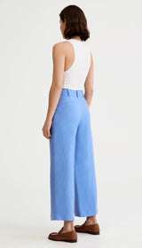 Linen Cropped Pleated Trouser - Periwinkle Linen