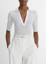 Cotton Elbow-Sleeve Polo Shirt