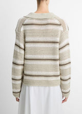 Mesh Stripe Italian Cotton Polo Sweater