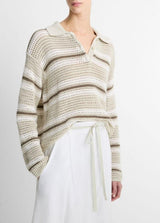 Mesh Stripe Italian Cotton Polo Sweater