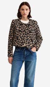 Collarless DB Mini Jacket - Leopard Jacquard