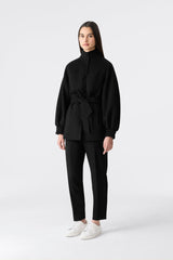 SHANIA Double-Face Wool Belted Jacket - Black