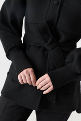 SHANIA Double-Face Wool Belted Jacket - Black