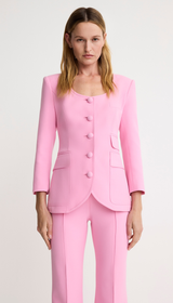 Crop Sleeve Portrait Neck Blazer - Hibiscus