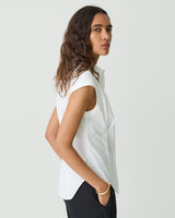Cinched Cap Sleeve Shirt in Good Cotton - White