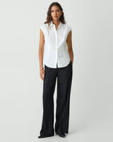 Cinched Cap Sleeve Shirt in Good Cotton - White