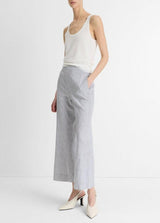 Ticking Stripe Linen-Cotton Low-Rise Crop Flare Trouser
