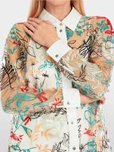 Oversized shirt blouse in tulle lace