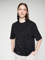 Floral Sequins Tee - Black