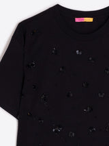 Floral Sequins Tee - Black