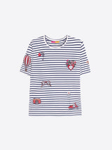 STRIPE & EMBROIDERED TEE