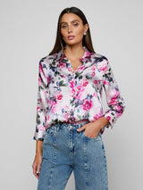 Dani Silk Blouse - Pink Multi Water Rose
