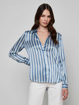 Tyler Silk Blouse - Blue Multi Herringbone Stripe