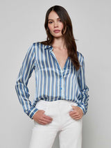 Tyler Silk Blouse - Blue Multi Herringbone Stripe