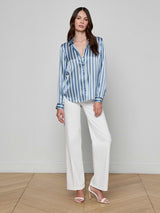 Tyler Silk Blouse - Blue Multi Herringbone Stripe