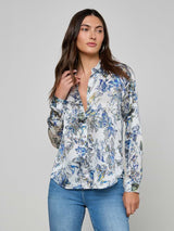 Tyler Silk Blouse - Grey Multi Watercolor Butterfly