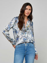 Tyler Silk Blouse - Grey Multi Watercolor Butterfly