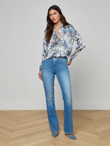 Tyler Silk Blouse - Grey Multi Watercolor Butterfly