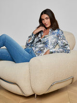 Tyler Silk Blouse - Grey Multi Watercolor Butterfly