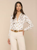 Tyler Silk Blouse - Vintage White/Gold Heart Stud