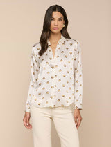 Tyler Silk Blouse - Vintage White/Gold Heart Stud