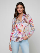 Tyler Silk Blouse -Light Pink Multi Large Postcard Print