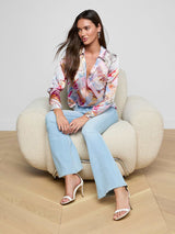 Tyler Silk Blouse -Light Pink Multi Large Postcard Print