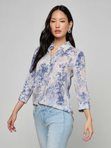 Camille Blouse - Ivory/Blue Watercolor Lace Paisley