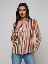Nina Silk Blouse - Multi Watercolor Stripe