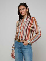Nina Silk Blouse - Multi Watercolor Stripe