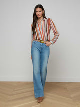 Nina Silk Blouse - Multi Watercolor Stripe