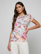 Ressi Fitted Tee - Light Pink Multi Postcard Print