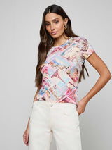 Ressi Fitted Tee - Light Pink Multi Postcard Print