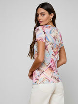 Ressi Fitted Tee - Light Pink Multi Postcard Print