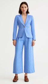 Linen Cropped Pleated Trouser - Periwinkle Linen