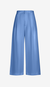 Linen Cropped Pleated Trouser - Periwinkle Linen
