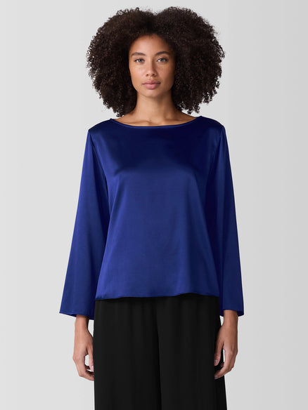 Stretch Silk Charmeuse Bateau Neck Top
