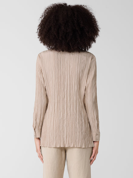 Crinkle Silk Habutai Classic Collar Shirt