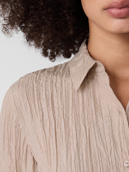 Crinkle Silk Habutai Classic Collar Shirt