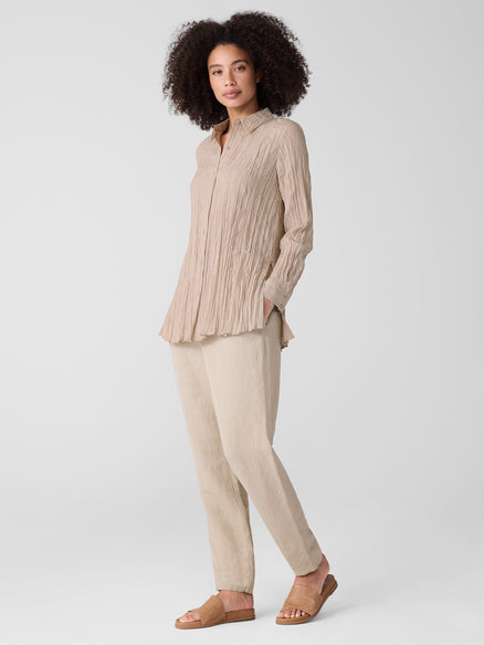 Crinkle Silk Habutai Classic Collar Shirt