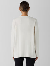 Textured Stretch Rib Round Neck Long-Sleeve Top - Bone